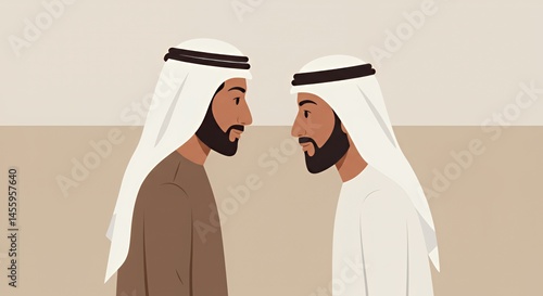Two Emirati Men in Traditional Dress Facing Each Other