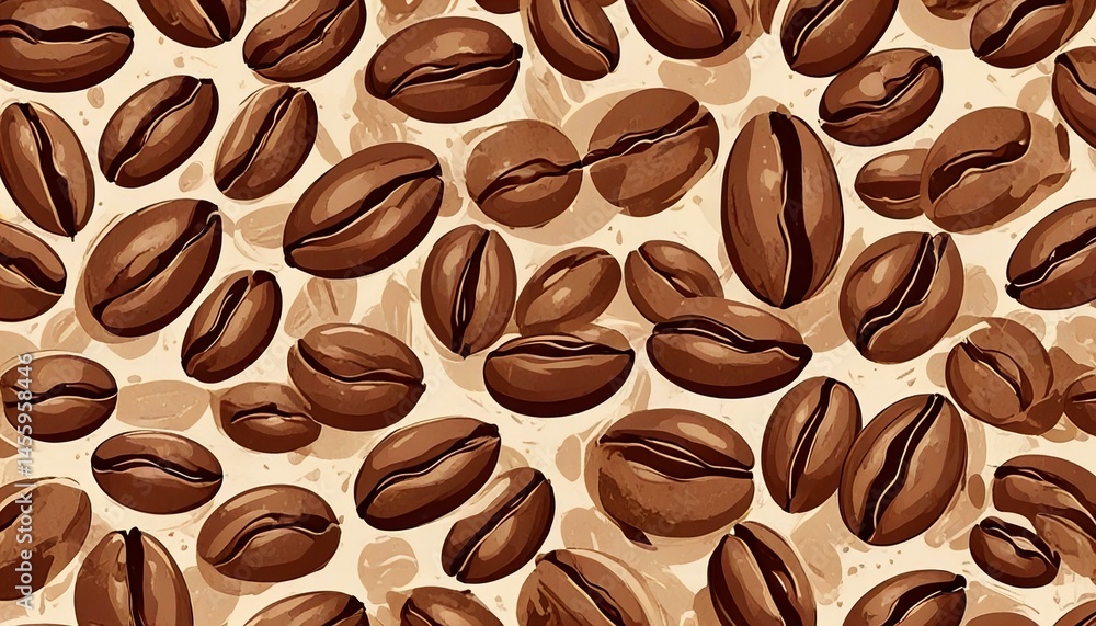 Obraz premium Abstract coffee bean patterns, with repeating shapes and varying shades of brown.
