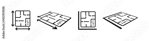 Real Estate Property Size, Area Measurement Icon. House Size Icon – Floor Plan with Sqft & Measurement Arrows