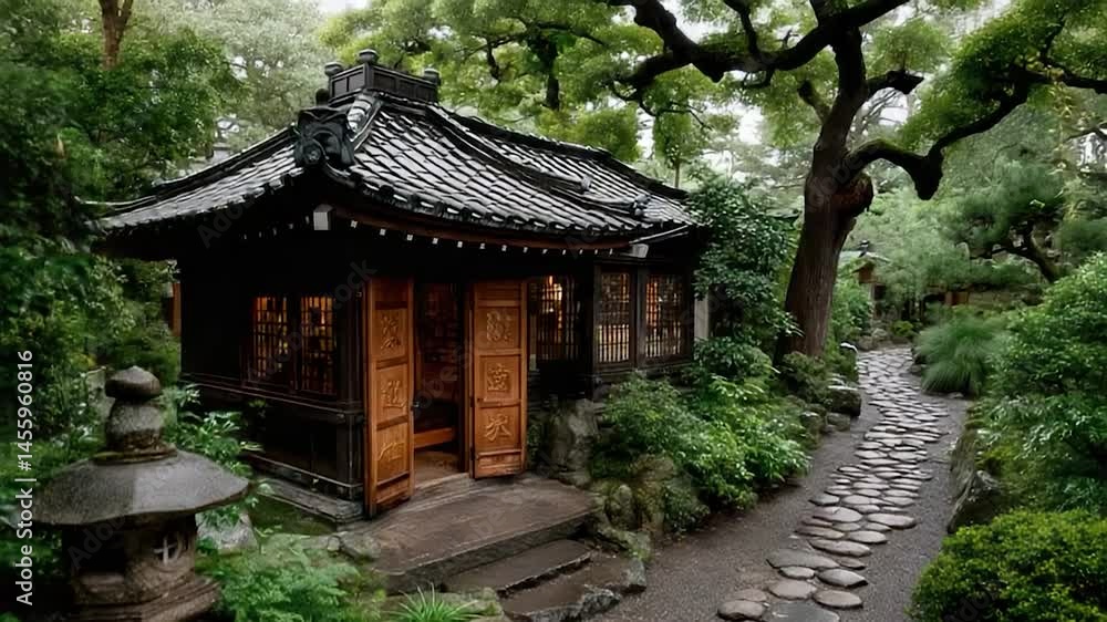 Japanese tea house in garden Japanese tea house in garden