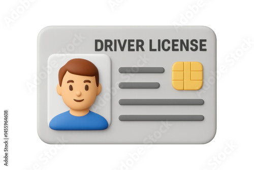 Cartoon driver license with young caucasian male avatar and chip icon