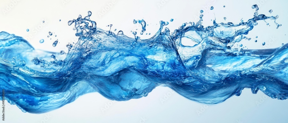 Fototapeta premium Water splashes upwards, creating dynamic wave form in shades of blue.
