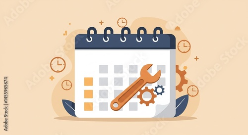 Scheduling Maintenance Calendar with Wrench and Gears Illustration