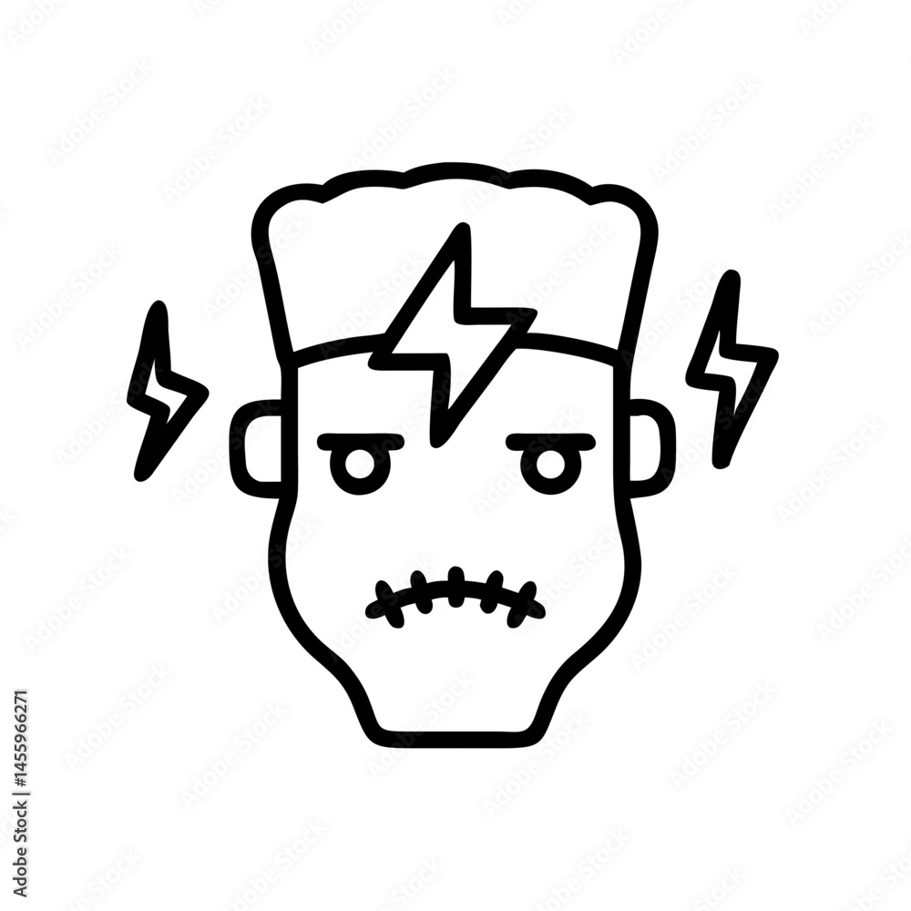 Frankenstein icon with lightning bolts in a modern style Frankenstein icon with lightning bolts in a modern style