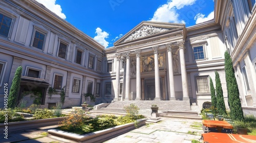 Wallpaper Mural Majestic classical architecture facade with columns and courtyard under blue sky a captivating historical landmark for travel destination Torontodigital.ca