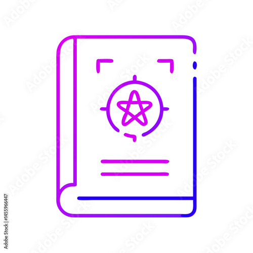 Spellbook icon with magical symbols in purple and blue colors  