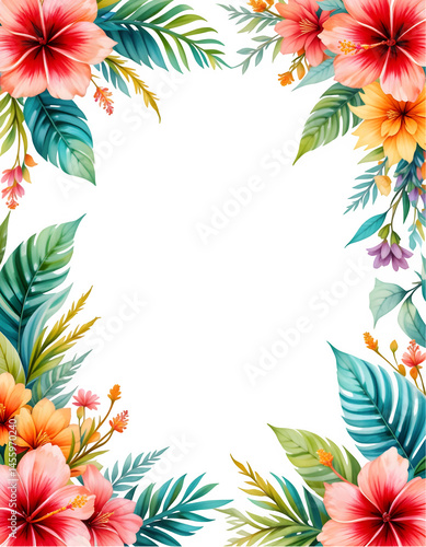Vibrant Hibiscus Frame PNG on Transparent Background,Floral Copy Space Design,Floral Border, floral nursery decor for greeting cards, invitations, wedding, birthday, Summer Invitation Design