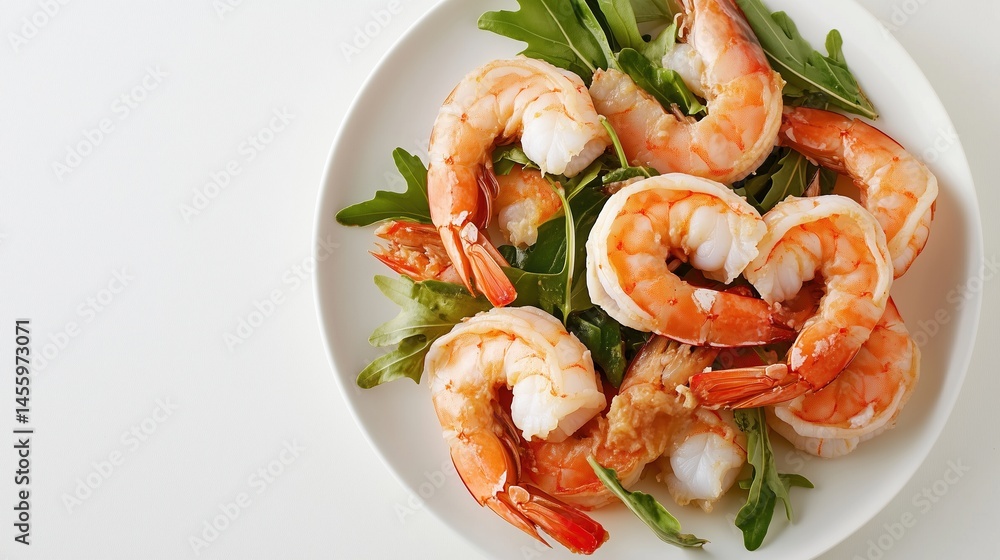 Plate of cooked shrimps in a plate close-up on a white background. Plate of cooked shrimps in a plate close-up on a white background.
