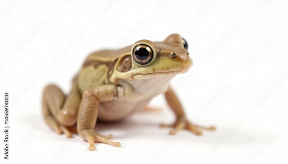 Obraz premium Single, small brown frog on white, simple background , earth tone, amphibian