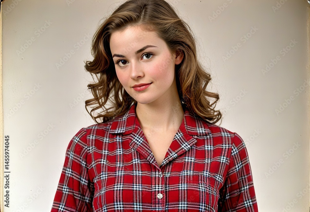 Picture Woman wearing a flannel pajama dress Picture Woman wearing a flannel pajama dress