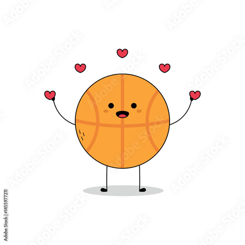 Cute Basketball Ball cartoon character spreading love doodle
