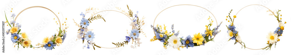 Obraz premium PNG Floral wreaths with daisies, element set on transparent background
