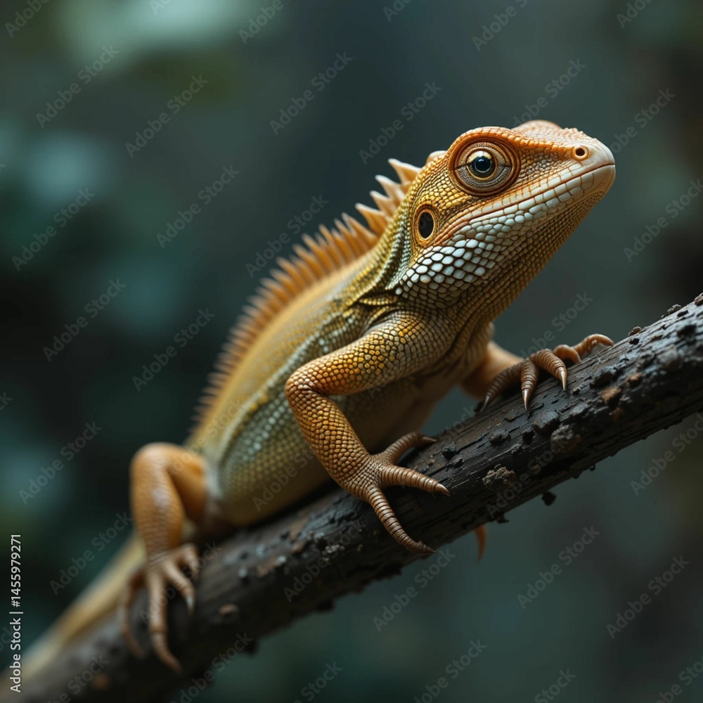 Fototapeta premium A close up shot of lizard on a branch ultra realistic, super detailed