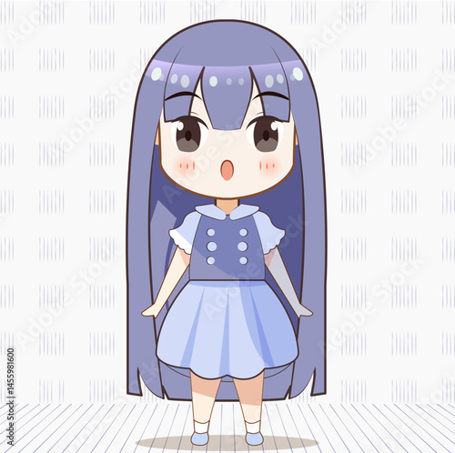 
Vector image. Cute chibi girl. An image for an anime, manga, or comic book. Illustration with a cartoon child.
