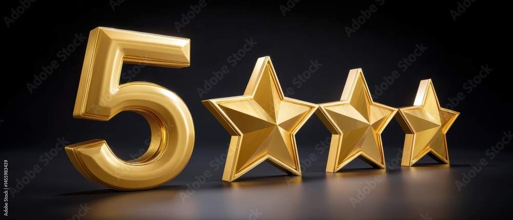 A large golden number 5 with three golden stars on a dark background, symbolizing a high rating or premium quality.
