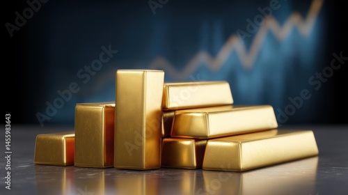 Obraz na płótnie Stacked gold bars with a rising financial chart in the background symbolize wealth, investment, and economic growth. w salonie