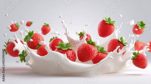 Obraz na płótnie Fresh strawberries splash into creamy white milk, creating a vibrant and dynamic scene of fruit and dairy. w salonie