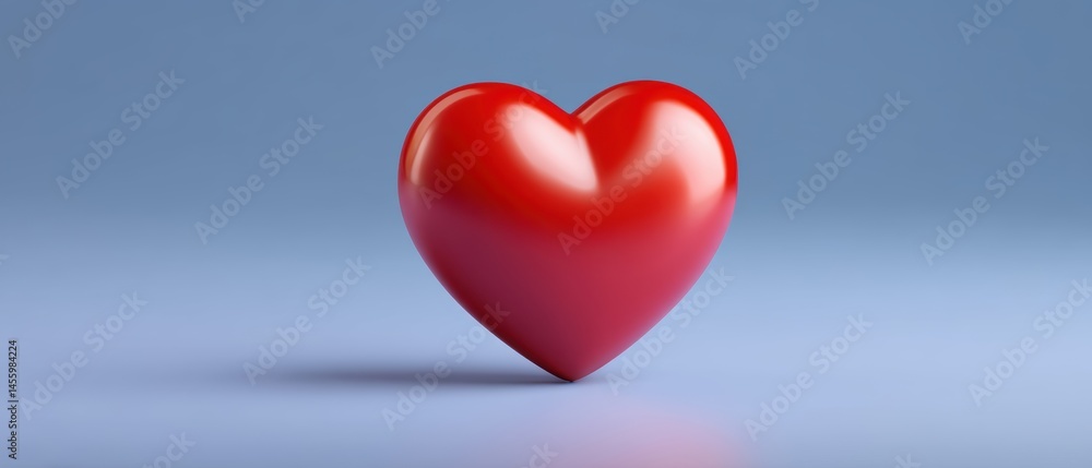 A shiny red heart shape sits centered on a smooth blue background, symbolizing love and affection.