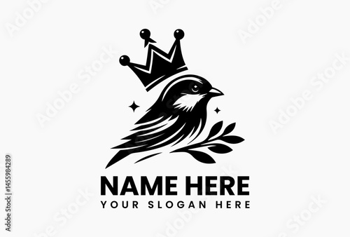 Angular sparrow with geometric flower crown, bold vector logo for urban streetwear and activism
