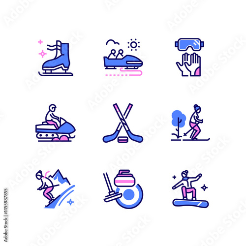 Winter sport - modern line art style icons set