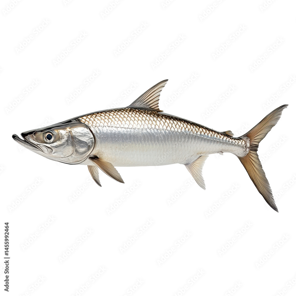 Fototapeta premium Large silvery fish swimming gracefully in a tranquil freshwater environment during the day