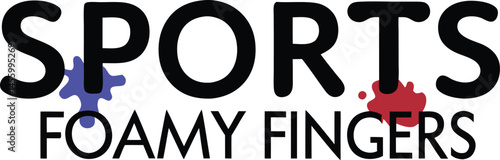 Bold black text, White background, Typography, Minimalist design, Sports-themed, Foam fingers, Graphic design, Stark contrast, Sans-serif font, Playful concept, Stadium merchandise, Fan accessories, C