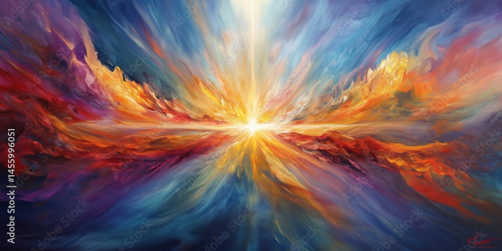 Vibrant abstract explosion of colors radiating light and energy in a cosmic landscape Vibrant abstract explosion of colors radiating light and energy in a cosmic landscape