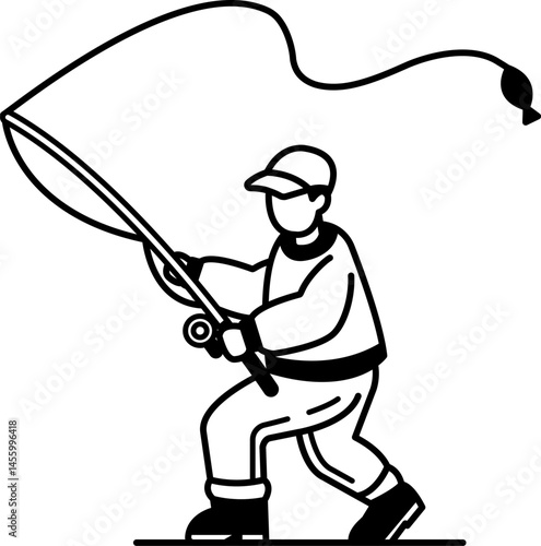 black and white illustration of a man fishing