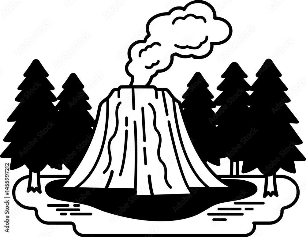 Obraz premium black and white illustration of a volcano