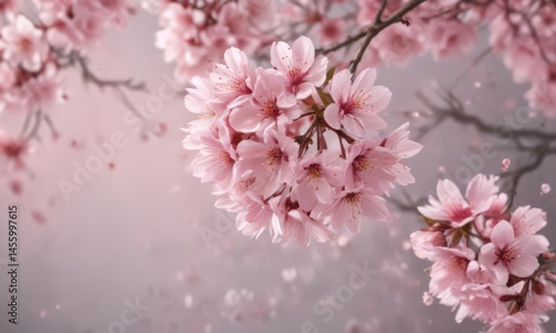 Wallpaper Mural Delicate pink sakura petals softly falling against a blurred background ,  pink petals falling,  detail,  beauty Torontodigital.ca