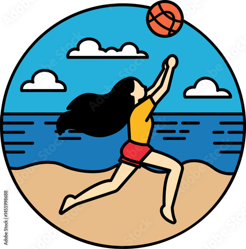 A woman playing beach volleyball
