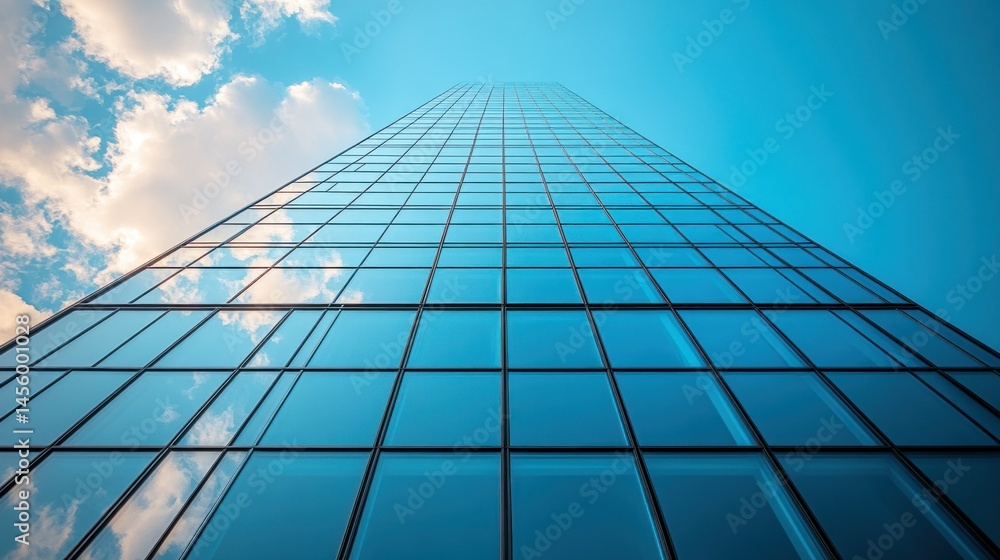 Modern skyscraper facade reflecting clouds Modern skyscraper facade reflecting clouds