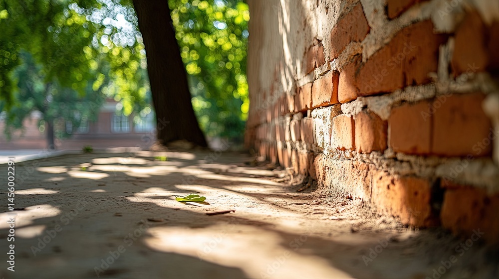 Obraz premium A hot summer afternoon, sun rays casting long shadows on the brick wall 