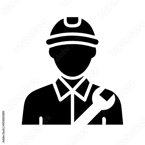 technician with wrench badge silhouette on transparent background for web and graphic design