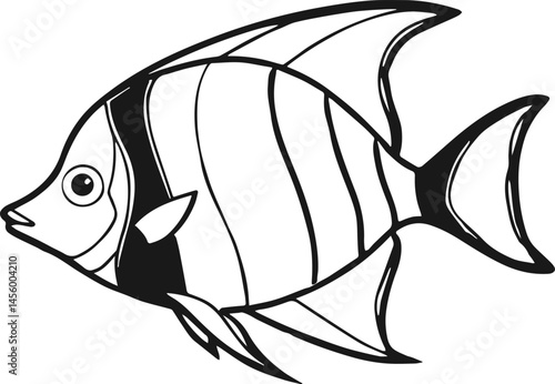 angelfish outline vector illustration line art coloring book page