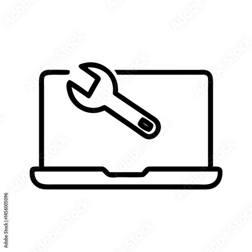 wrench on laptop on transparent background for web and graphic design