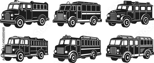 Set of Fire engine silhouette vector illustration