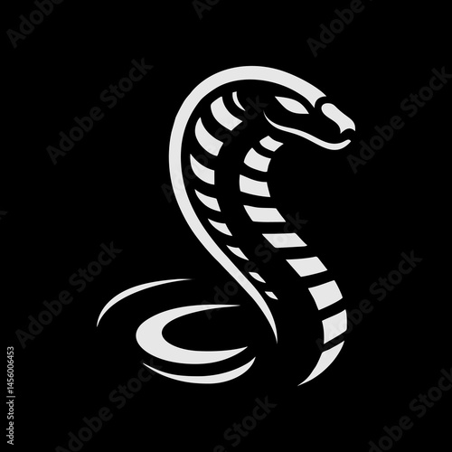 Cobra Silhouette Vector with Venomous Snake Predator Dangerous Wildlife Reptile Jungle Serpent Fangs Attack Dark Elegant Shadow Mysterious Illustration Wild Animal Tropical Exotic Art