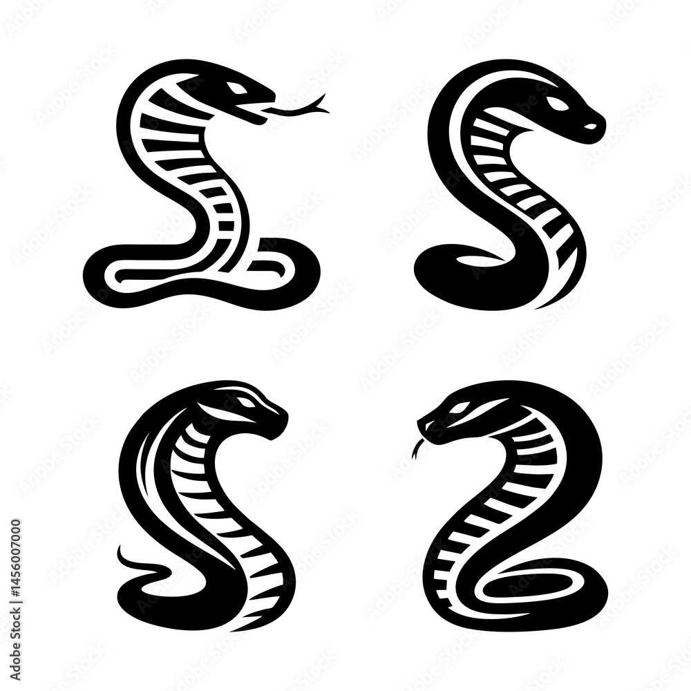 Naklejka premium Wild Cobra Silhouette Illustration Featuring Venomous Snake Predator Jungle Reptile Animal Dangerous Wild Exotic Wildlife Movement Aggressive Coldblooded Serpent Shadow Deadly Art Vector