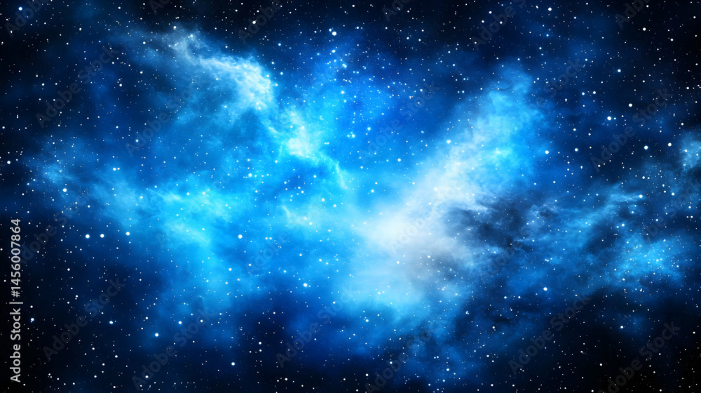Obraz premium Abstract Cosmic Blue Nebula with Shining Stars in Deep Space Background for Astronomical Scifi Theme