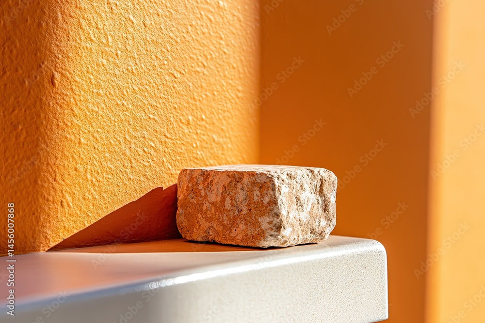 Obraz premium A single small brick sitting near the edge of a solid-colored surface 