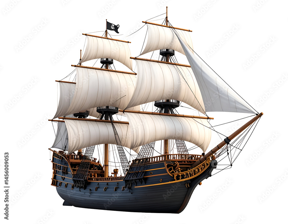 Naklejka premium Majestic Pirate Galleon Ship Sailing the Open Sea