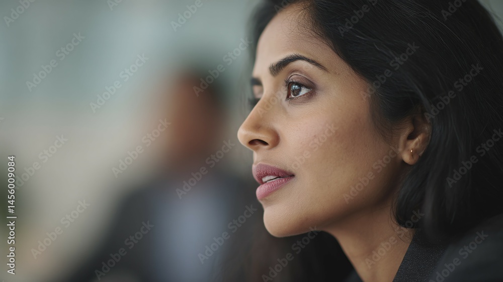 Close-up profile view of a thoughtful woman. Close-up profile view of a thoughtful woman.