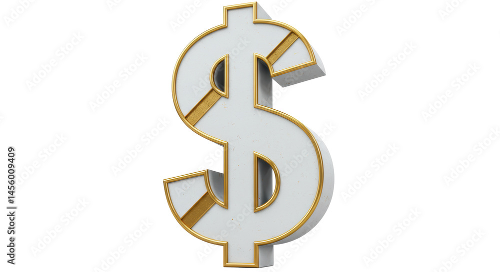 Isolated Dollar Sign with Gold Accents Finance Isolated Dollar Sign with Gold Accents Finance