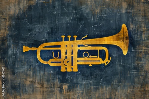 Golden Trumpet on Artistic Background with Vintage Texture Effect