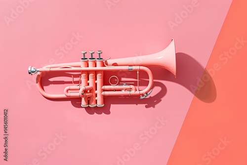 Pink Trumpet on a Modern Color Block Background in Pastel Hues