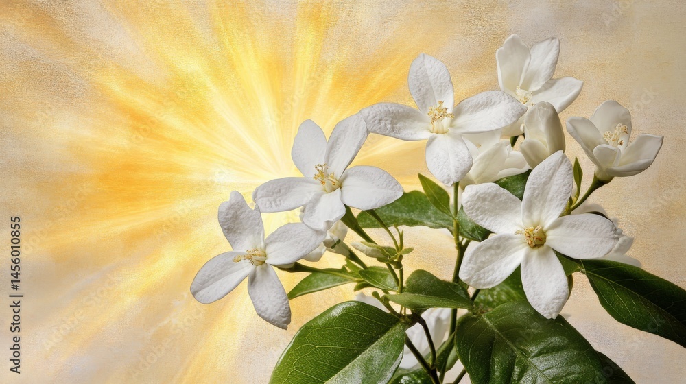 Fototapeta premium Delicate white flowers bathed in warm sunlight.