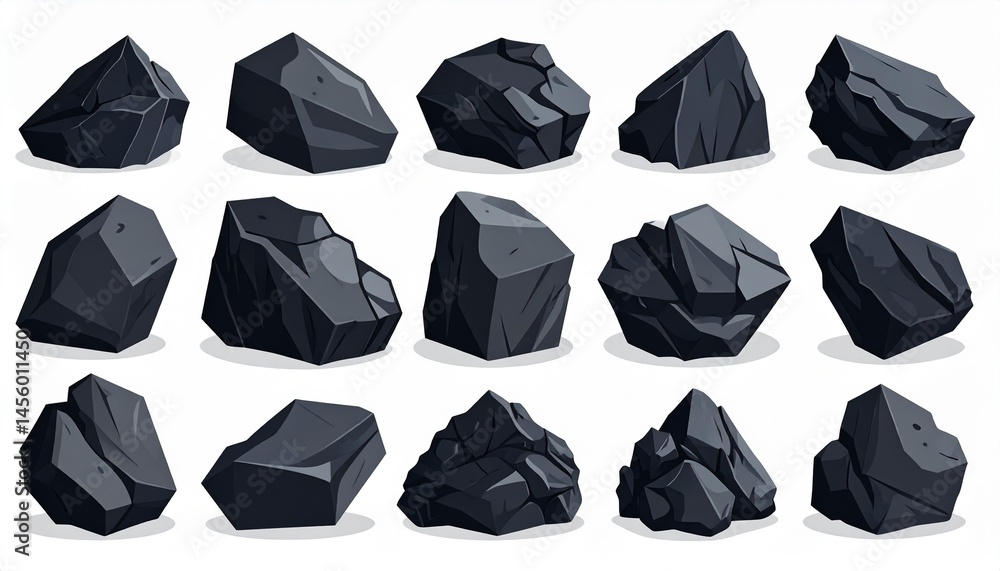 Naklejka premium Collection of Dark Grey Cartoon Rocks Various Shapes and Sizes for Game Design