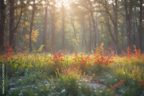 Abstract blurred nature scene, soft focus, tranquil ambiance, ethereal, shades, environment