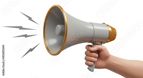 Isolated Hand Holding Megaphone with Sound Waves